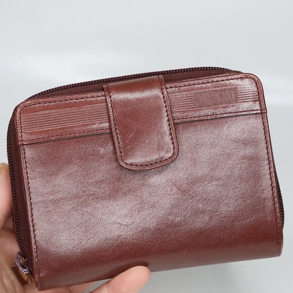 MANCINI Unisex Leather Medium Clutch Wallet Brown Plaid Lining Travel - Picture 10 of 10